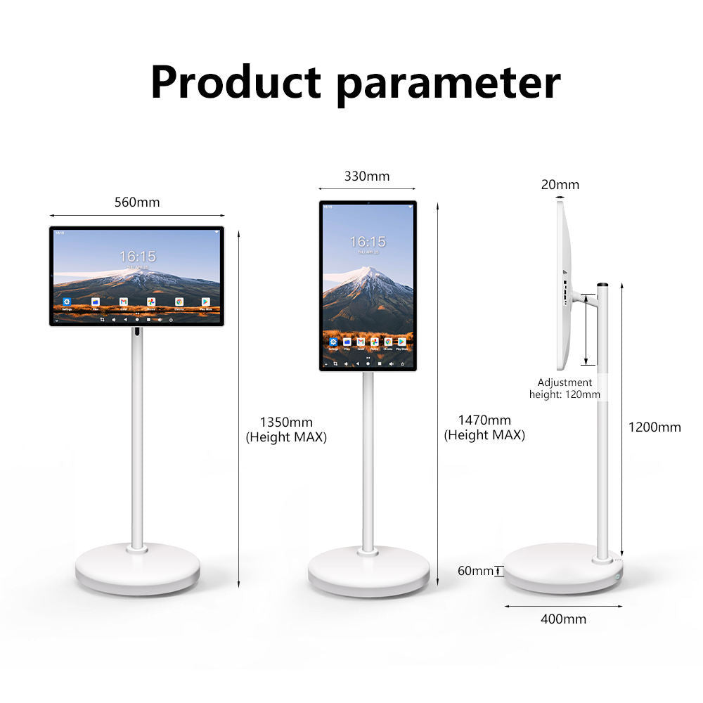 Adjustable Floor Tablet Stand with 360° Rotation, Height 1200–1470 mm, Stable Base for Display & Digital Signage 24 inch monitor